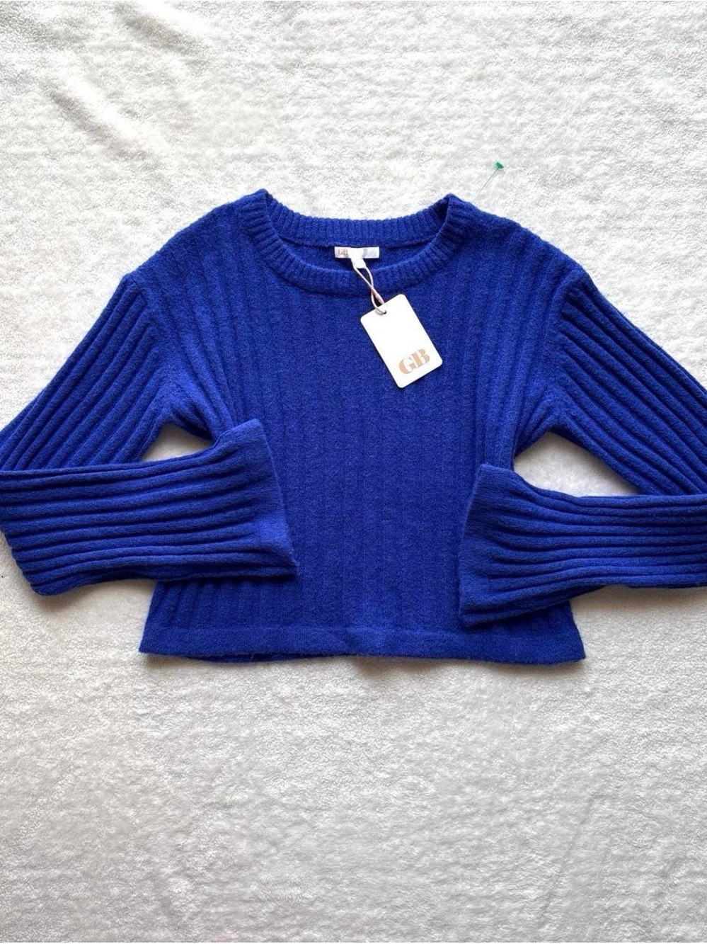 Gianni Bini Women's Royal Blue Ribbed Crewneck Sweater